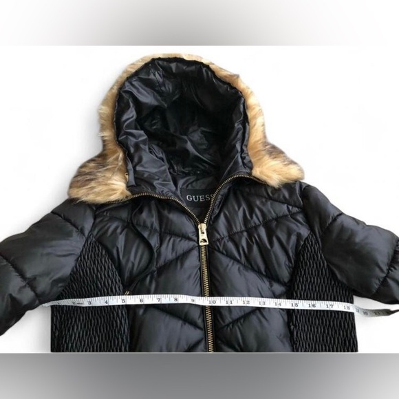 Guess Faux Fur Hooded Long Quilted Winter Puffer Jacket Coat Size M - Picture 5 of 13